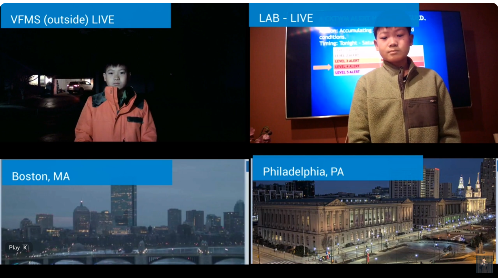 Four weather locations in a winter storm report